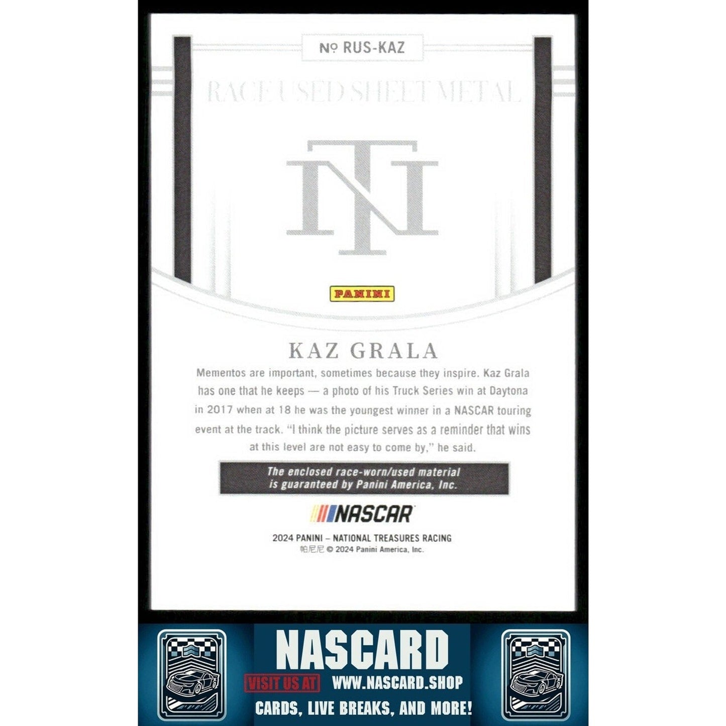 2024 National Treasures Race Used Sheet Metal Blue Kaz Grala /75
