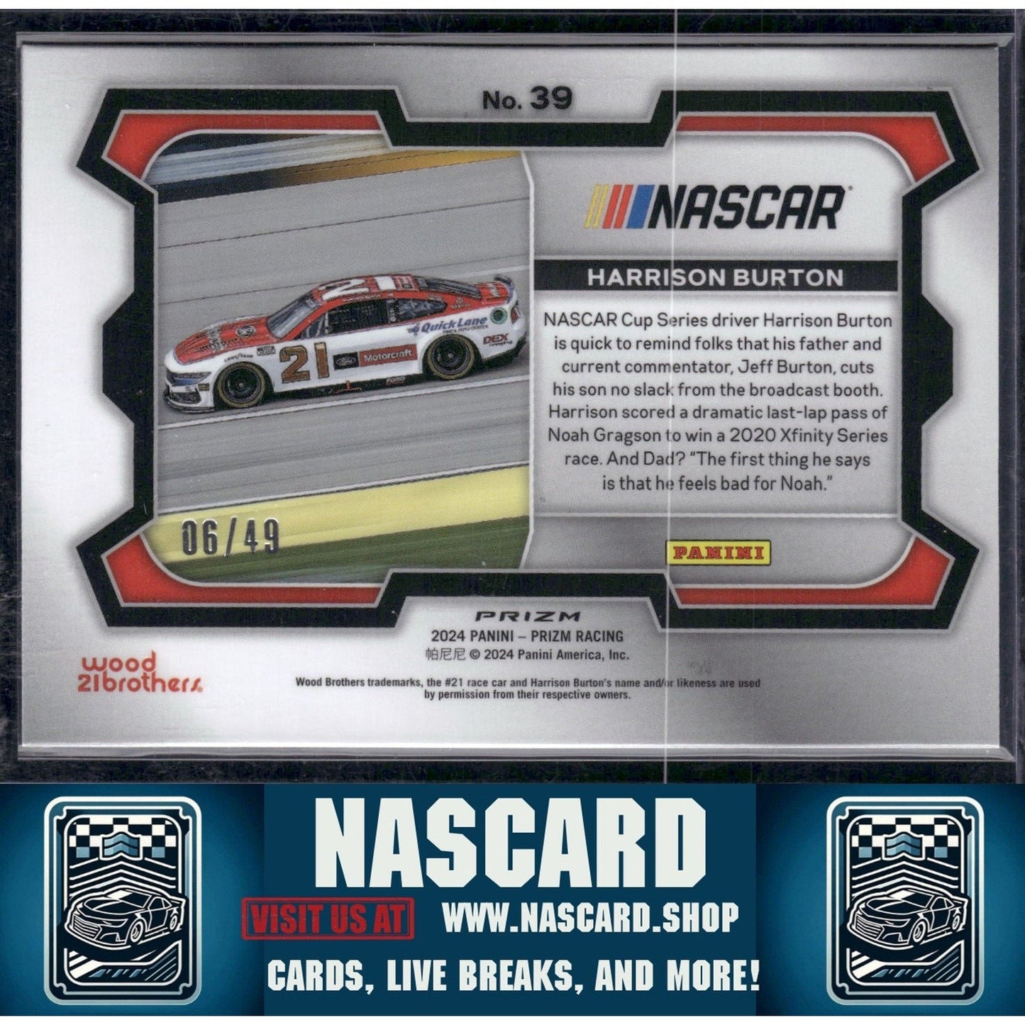 2024 Panini Prizm #39 Harrison Burton Carolina Blue #/49