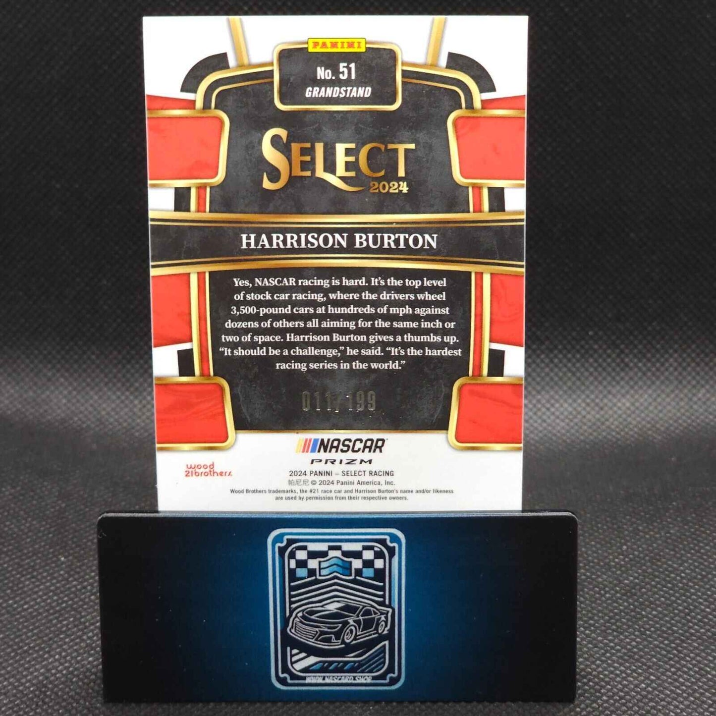 2024 Panini Select Racing Grandstand Light Blue Prizm #51 Harrison Burton /199