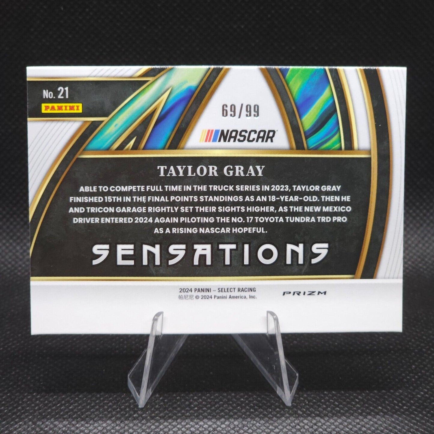 2024 Panini Select Racing Sensations Red Prizm #21 Taylor Gray 69/99