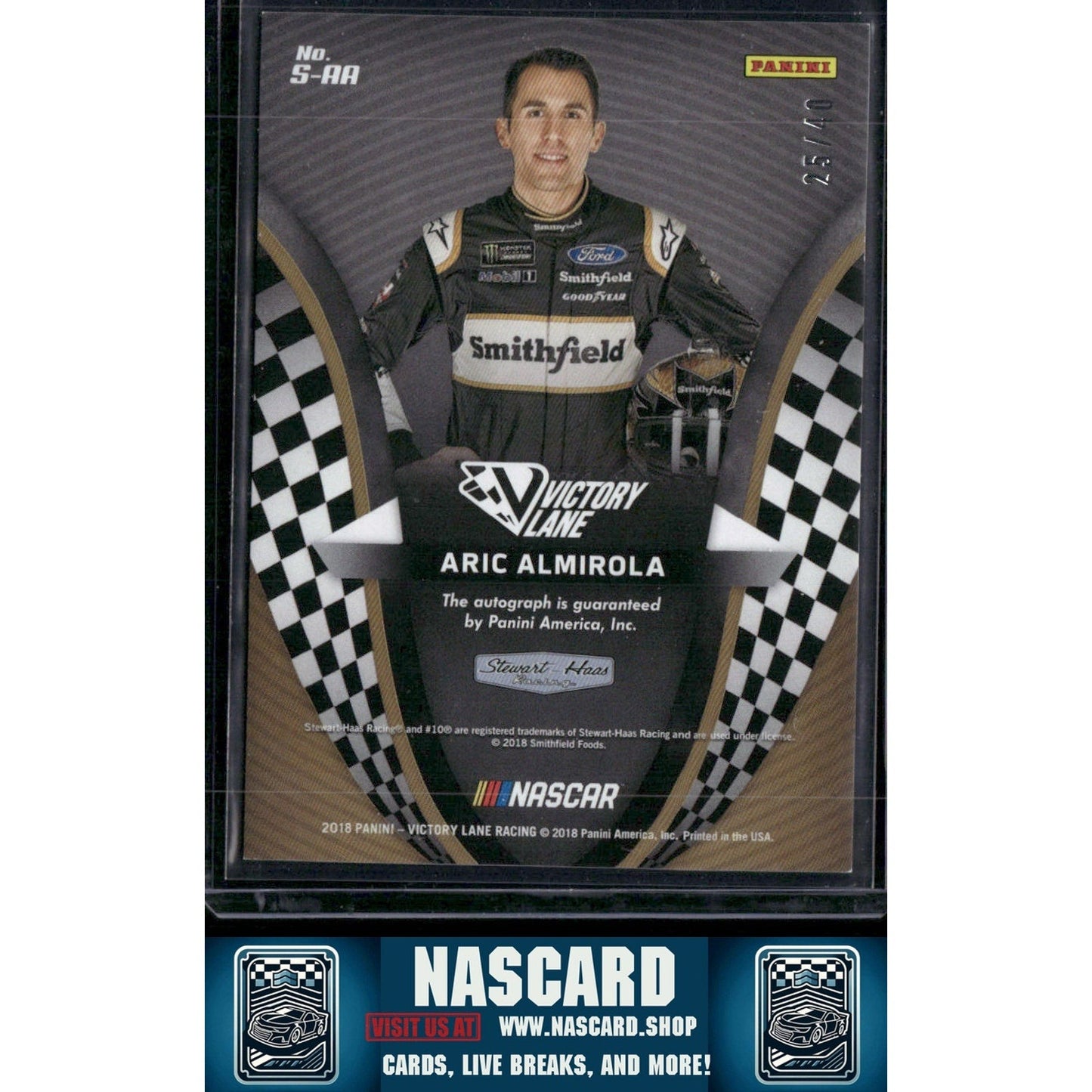 2018 Panini Victory Lane #S-AA Aric Almirola Signatures #/40