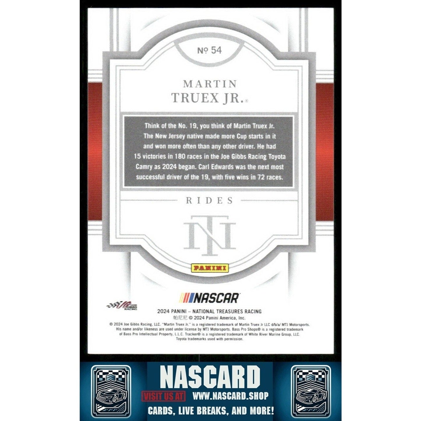 2024 Panini National Treasures Rides #54 Martin Truex Jr. Holo Gold /10