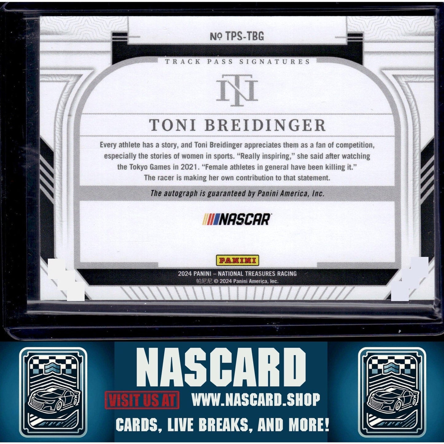 2024 Panini National Treasures Toni Breidinger Track Pass Signatures #/75
