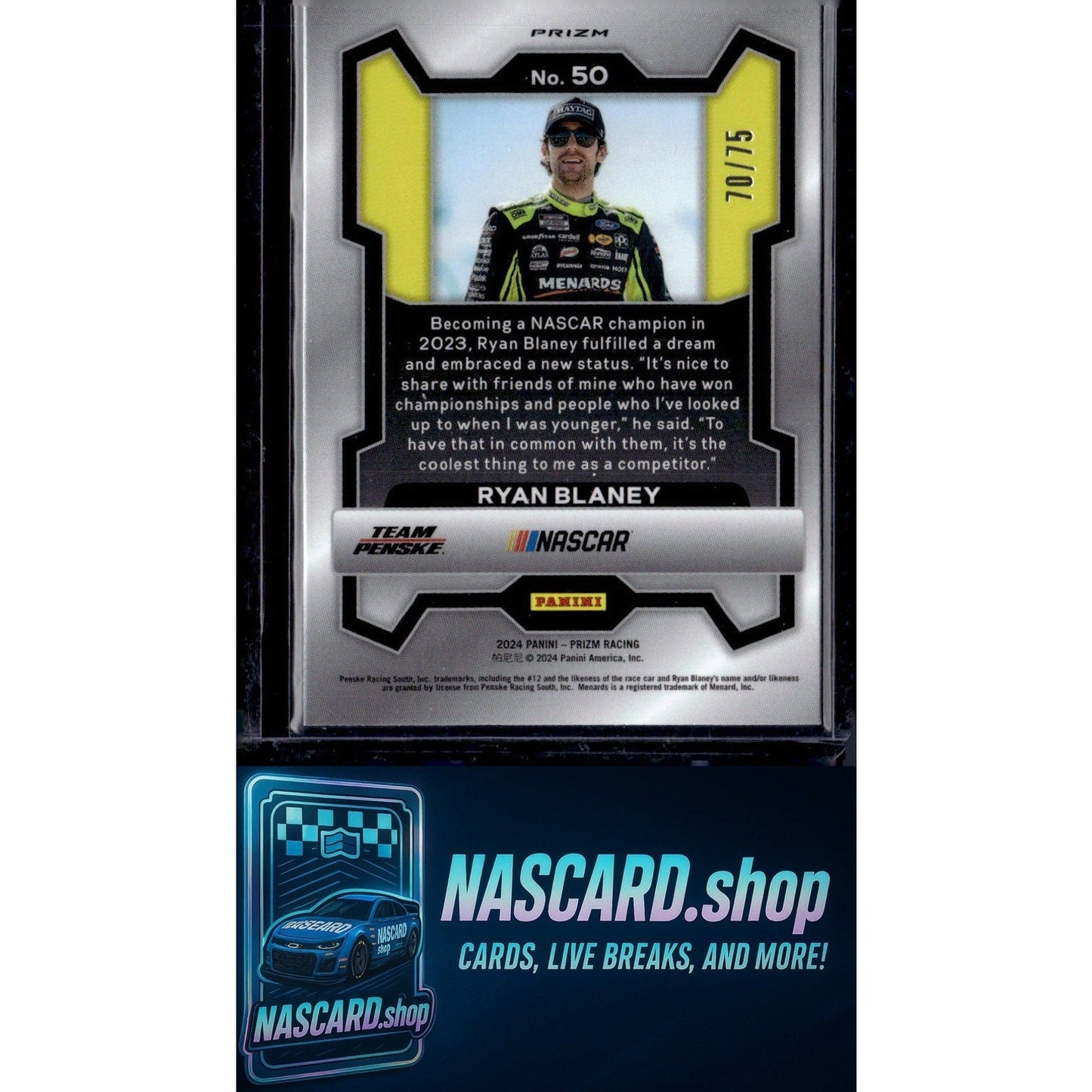 2024 Panini Prizm #50 Ryan Blaney Checkered Flag #/75