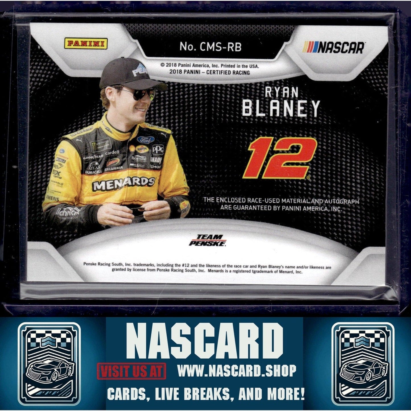 2018 Panini Certified Ryan Blaney Certified Materials Signatures Gold #/12