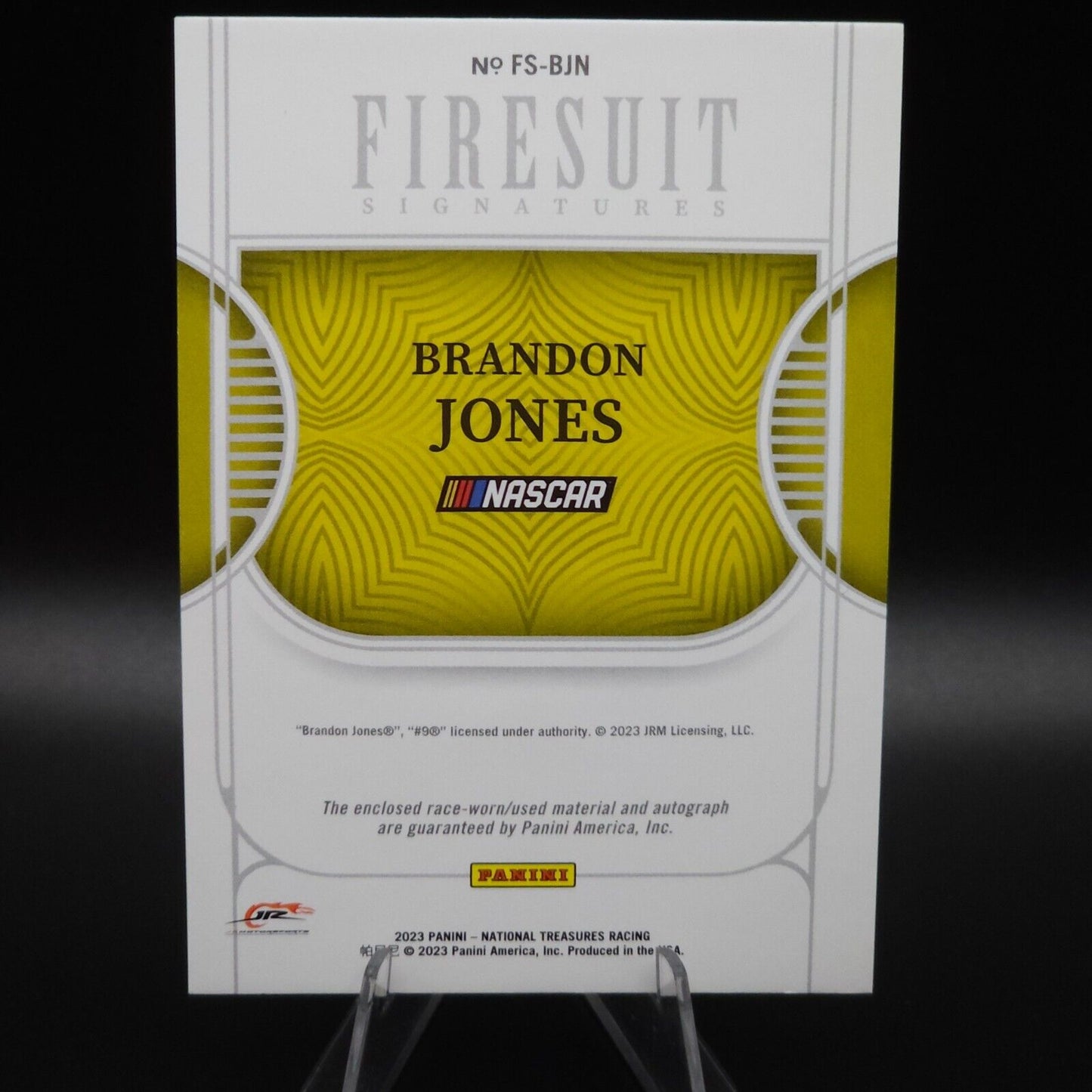 2023 Panini National Treasures Firesuit Signatures Holo Gold Brandon Jones /10