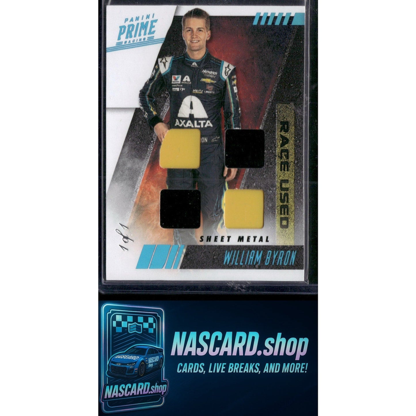 2019 Panini Prime William Byron Race Used Quads Sheet Metal Platinum Blue 1/1