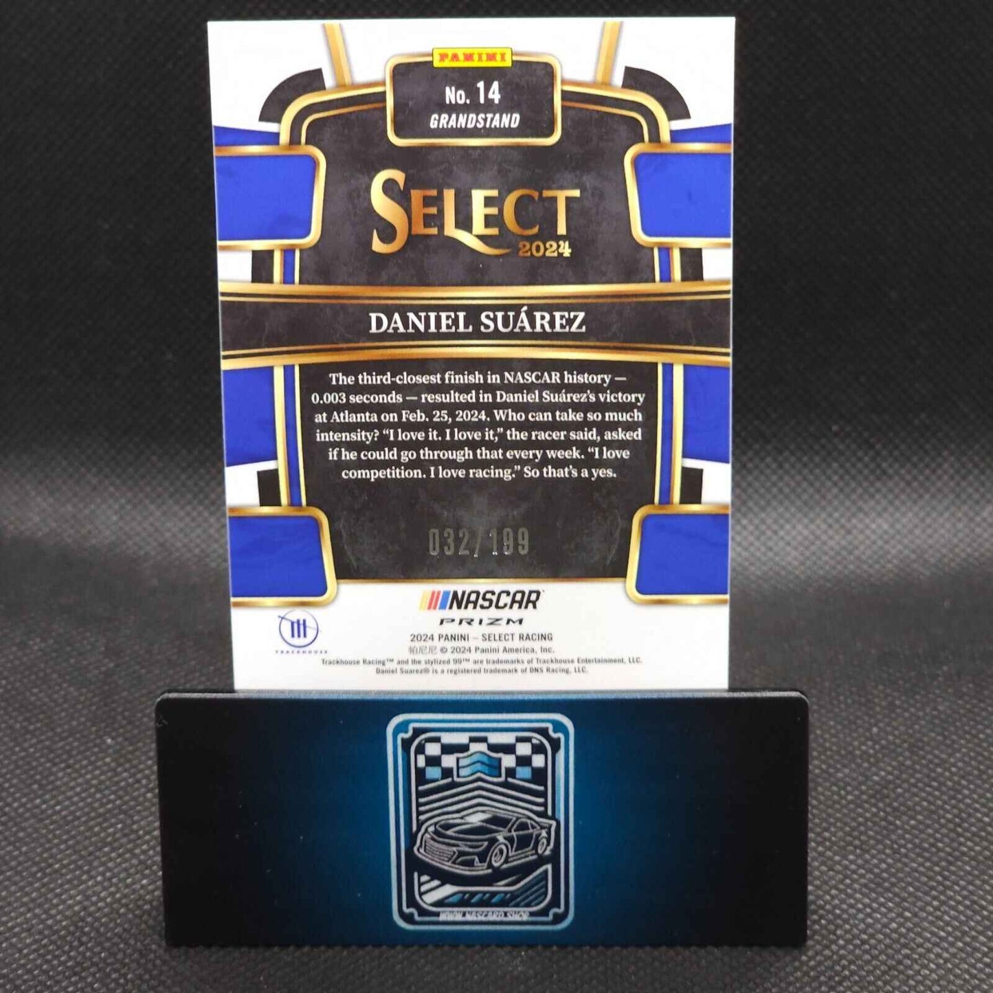 2024 Panini Select Racing Grandstand Light Blue Prizm #14 Daniel Suarez 032/199