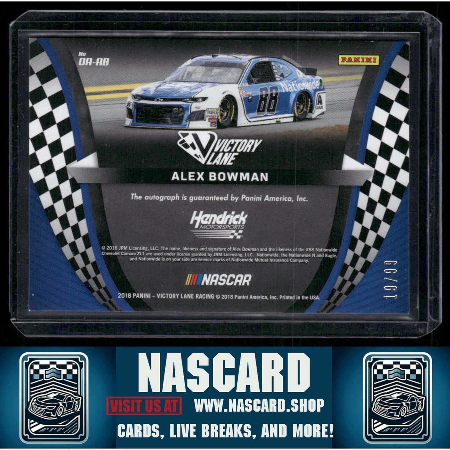 2018 Panini Victory Lane #OA-AB Alex Bowman Octane Autographs Gold #/99