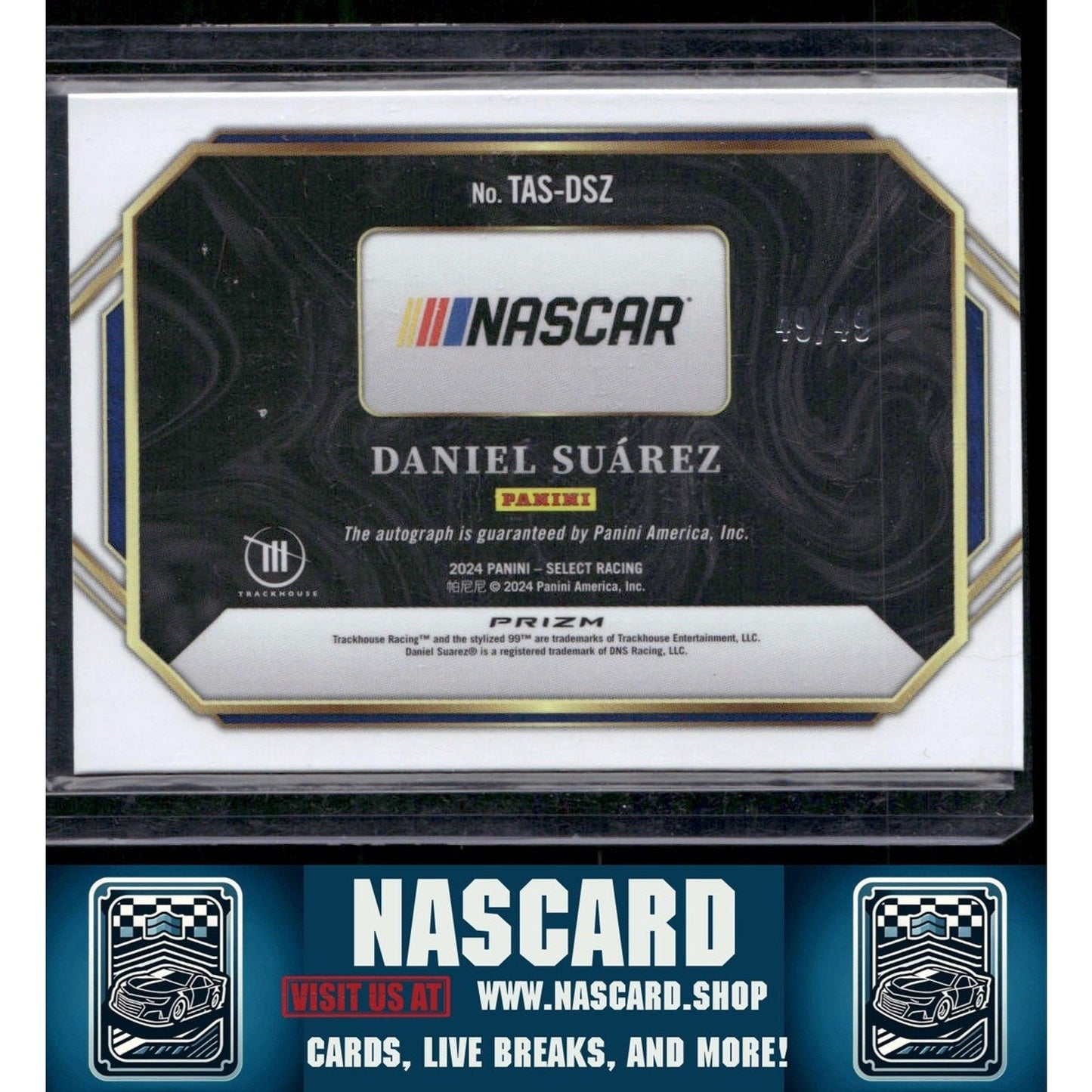 2024 Panini Select Daniel Suarez Trackside Action Signatures Purple Prizms #/49