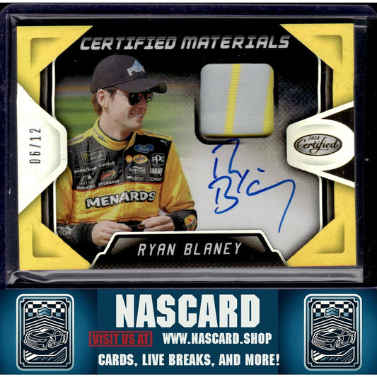 2018 Panini Certified Ryan Blaney Certified Materials Signatures Gold #/12
