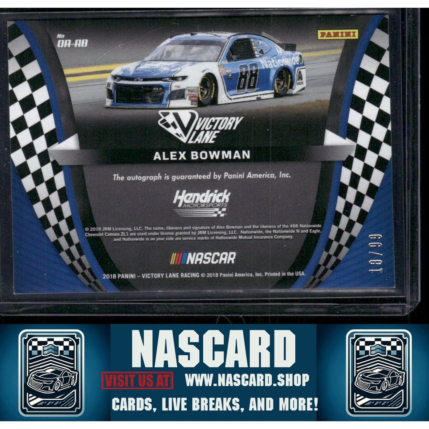 2018 Panini Victory Lane #OA-AB Alex Bowman Octane Autographs Gold #/99
