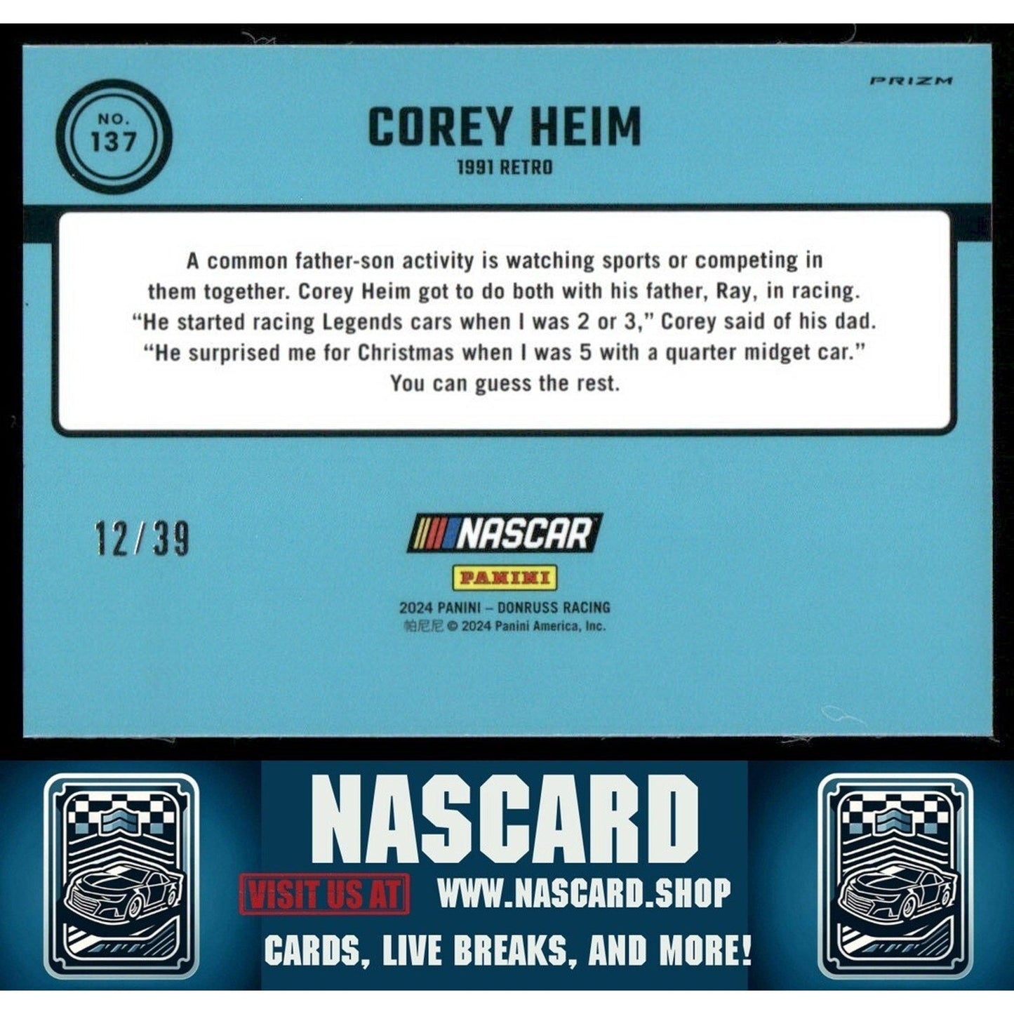 2024 Panini Donruss NASCAR - Corey Heim #62 Optic Black Velocity Prizm /39