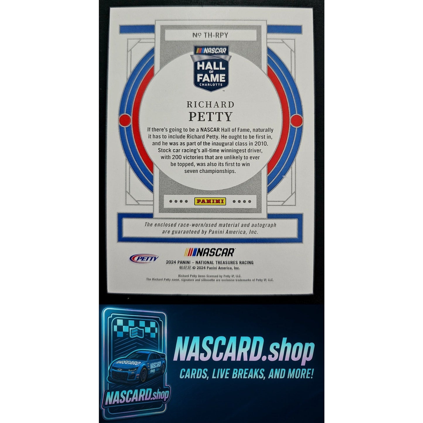 2024 Panini National Treasures Richard Petty Treasures Of The Hall Platinum #1/1
