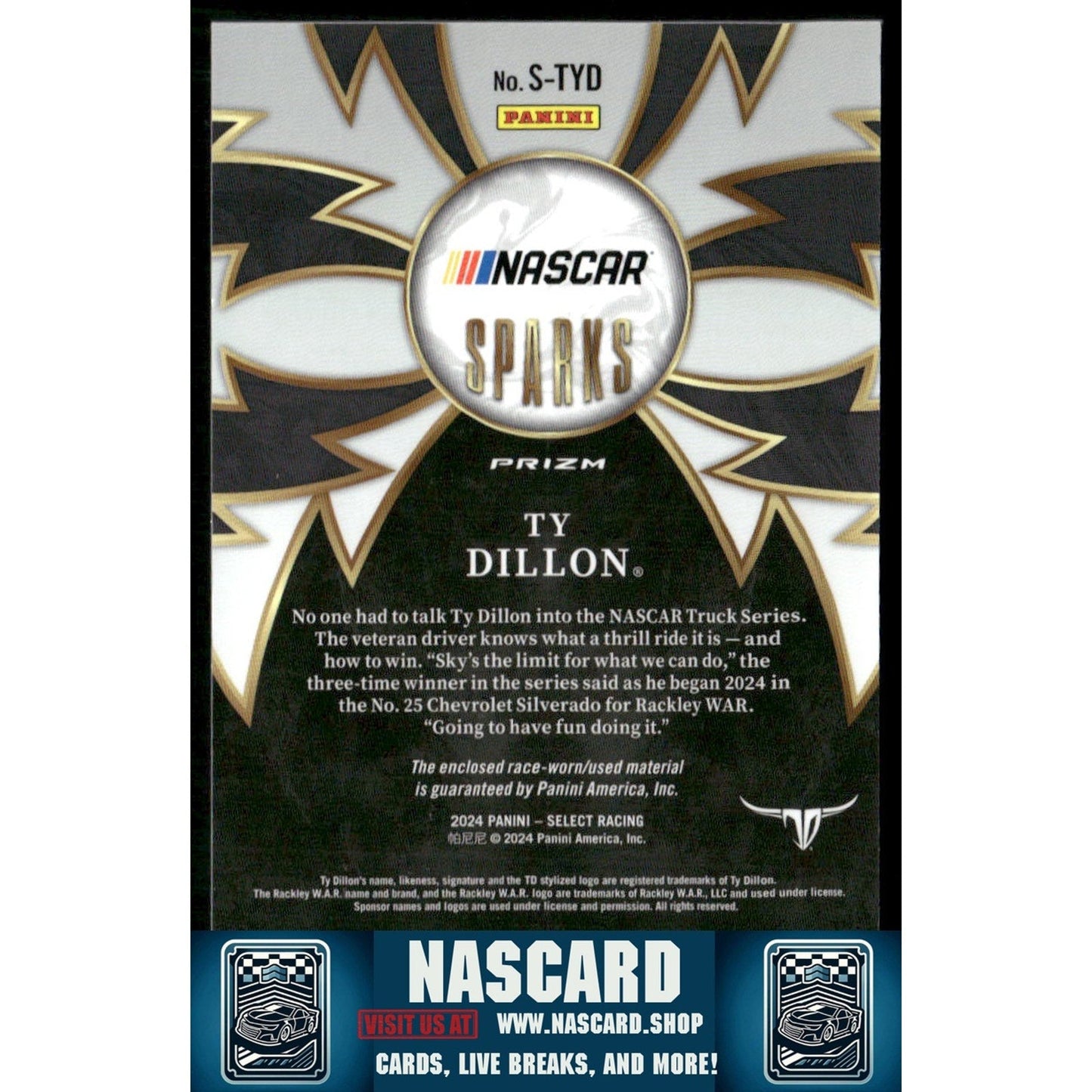 2024 Panini Select #S-TYD Ty Dillon Sparks Flash Prizms