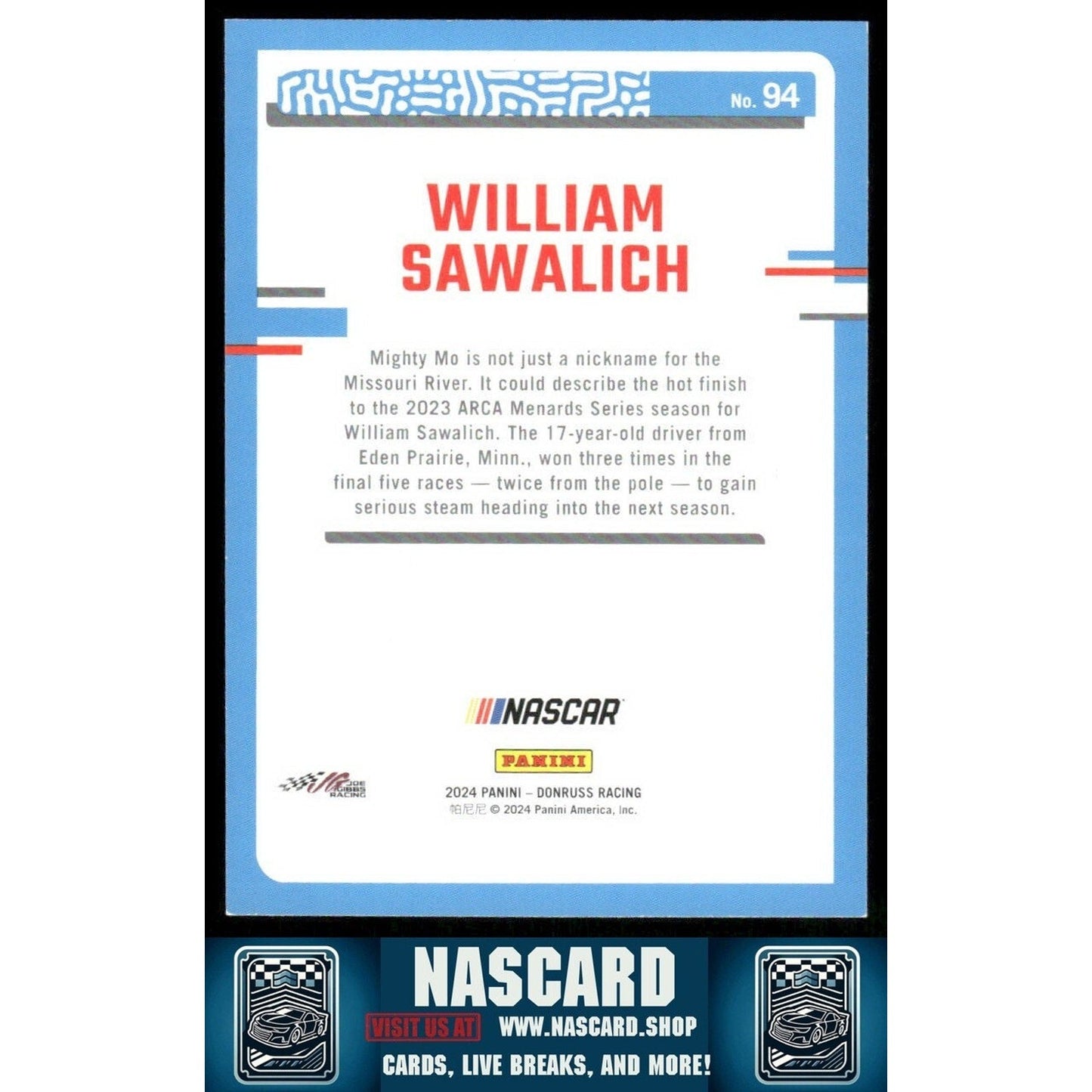 2024 Panini Donruss NASCAR - Rated Rookie William Sawalich #94 Pink /25 (RC)