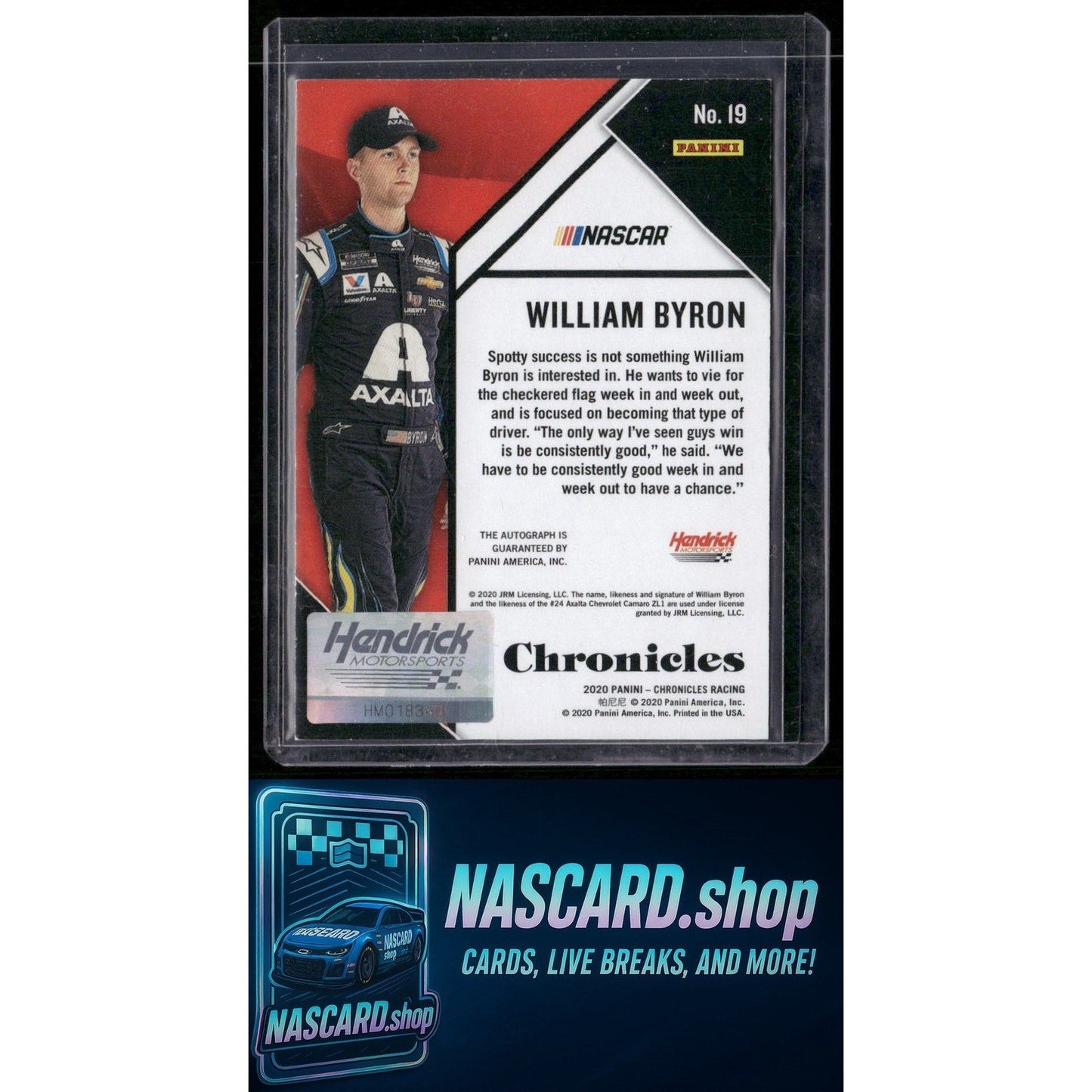 2020 Panini Chronicles #19 William Byron Chronicles Autographs Black #1/1