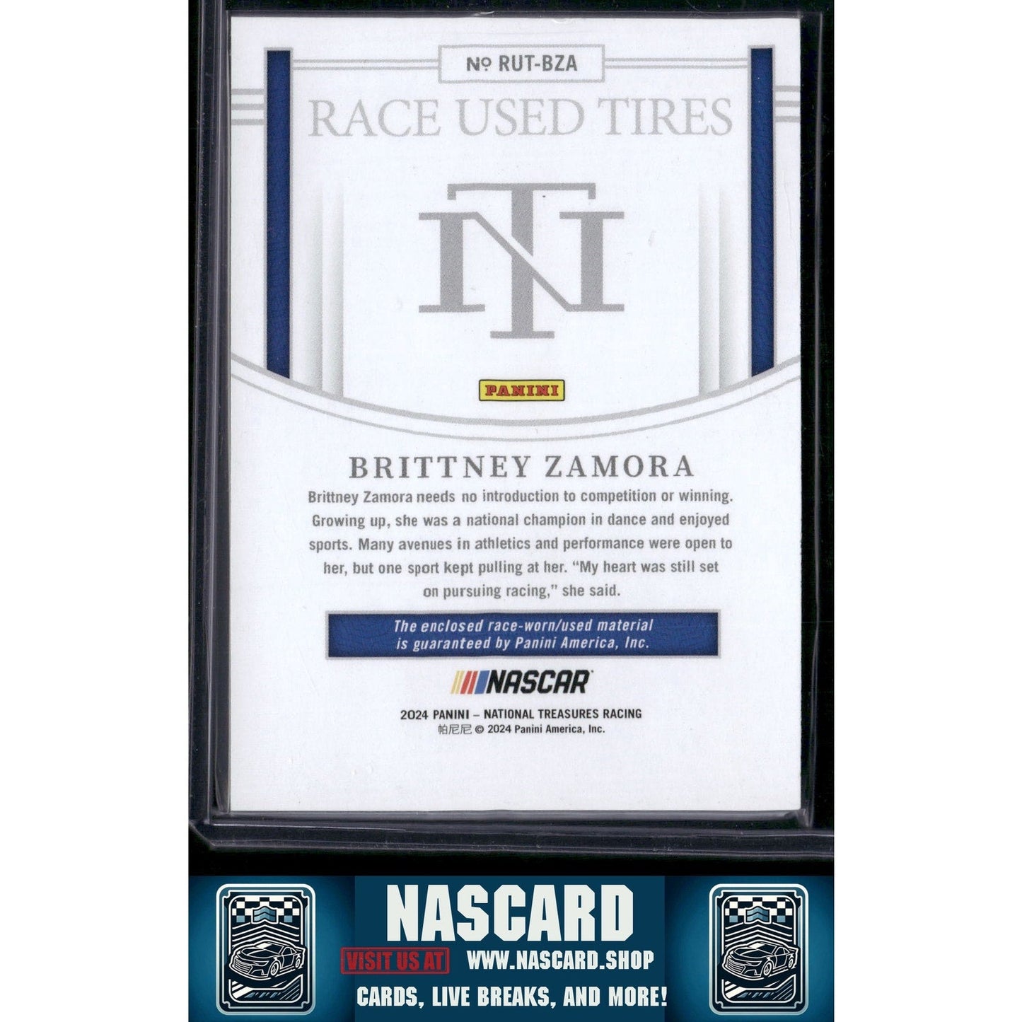 2024 Panini National Treasures #RUT-BZA Brittney Zamora Race Used Tires #/99