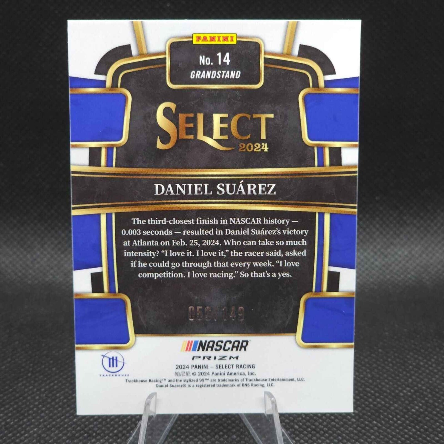 2024 Panini Select Racing Grandstand Red Prizm #14 Daniel Suarez 056/149