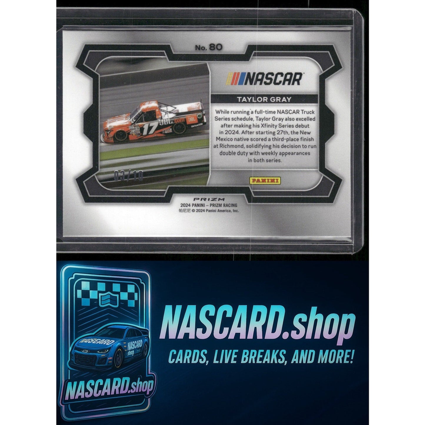 2024 Panini Prizm #80 Taylor Gray Blue Shimmer #/10
