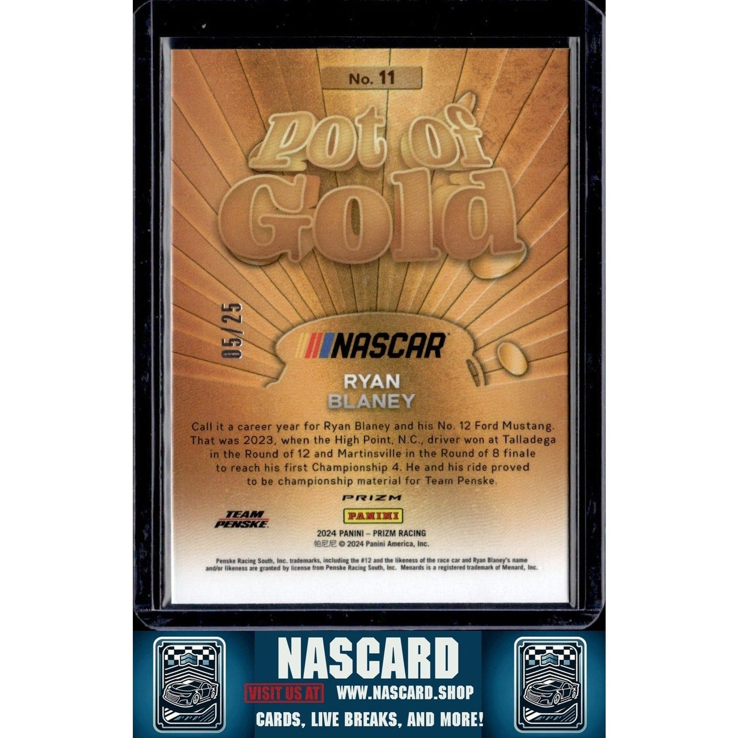 2024 Panini Prizm #11 Ryan Blaney Pot Of Gold Mojo #/25