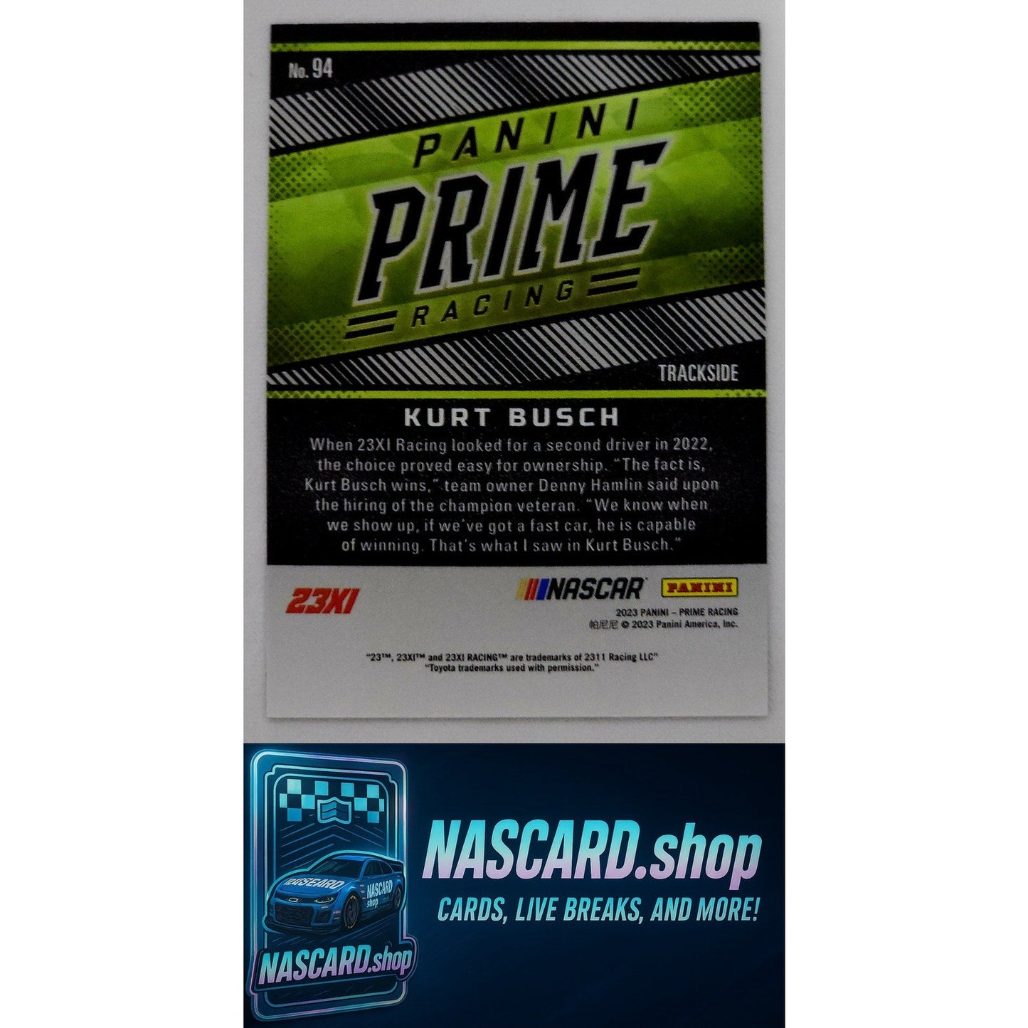2023 Panini Prime #94 Kurt Busch Holo Platinum Blue #1/1