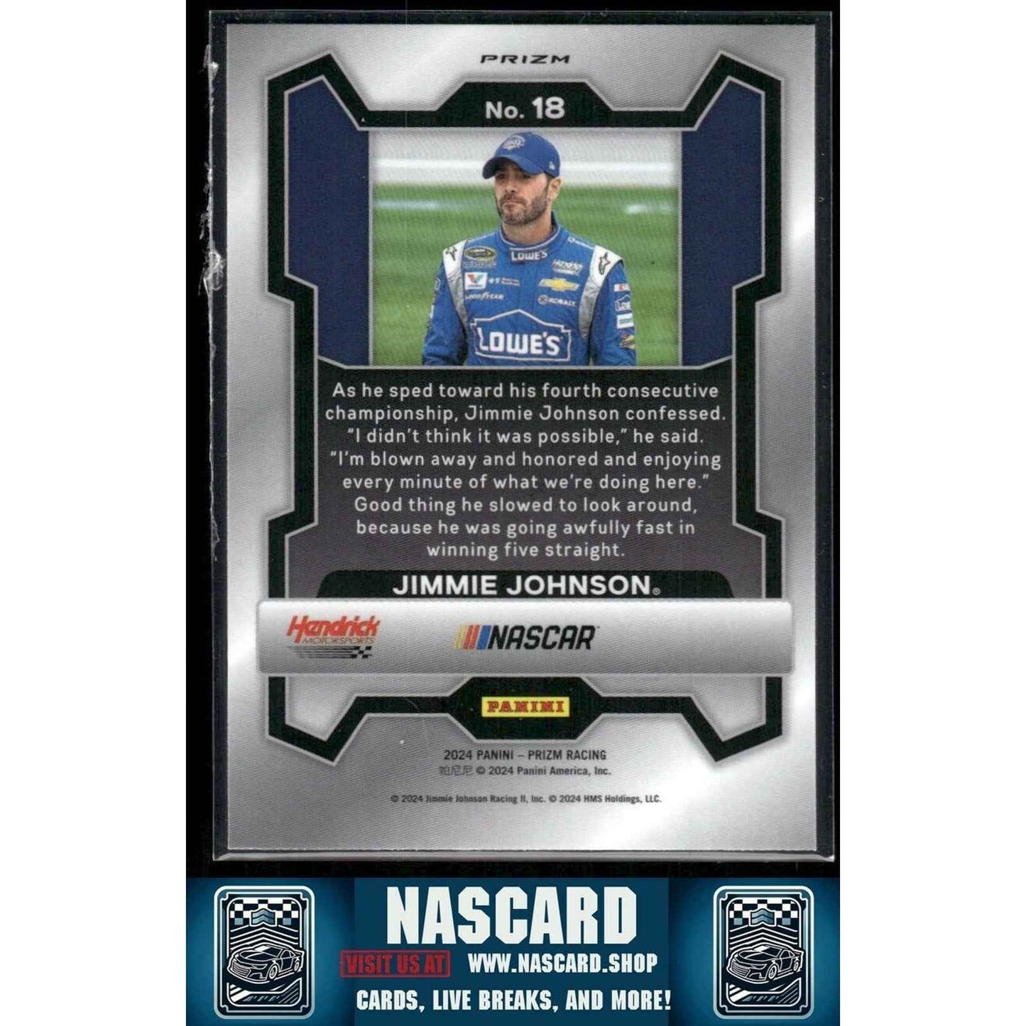 2024 Panini Prizm Racing #18 Jimmie Johnson White Sparkle Prizm