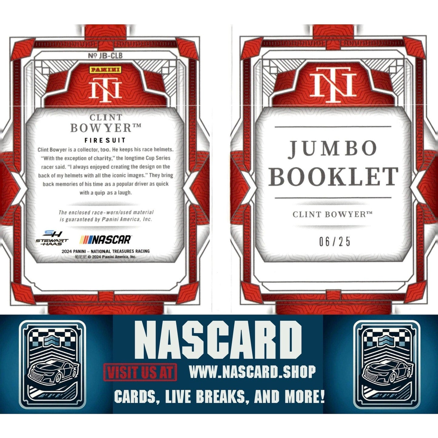 2024 Panini National Treasures #JB-CLB Clint Bowyer Jumbo Booklet Firesuit #/25