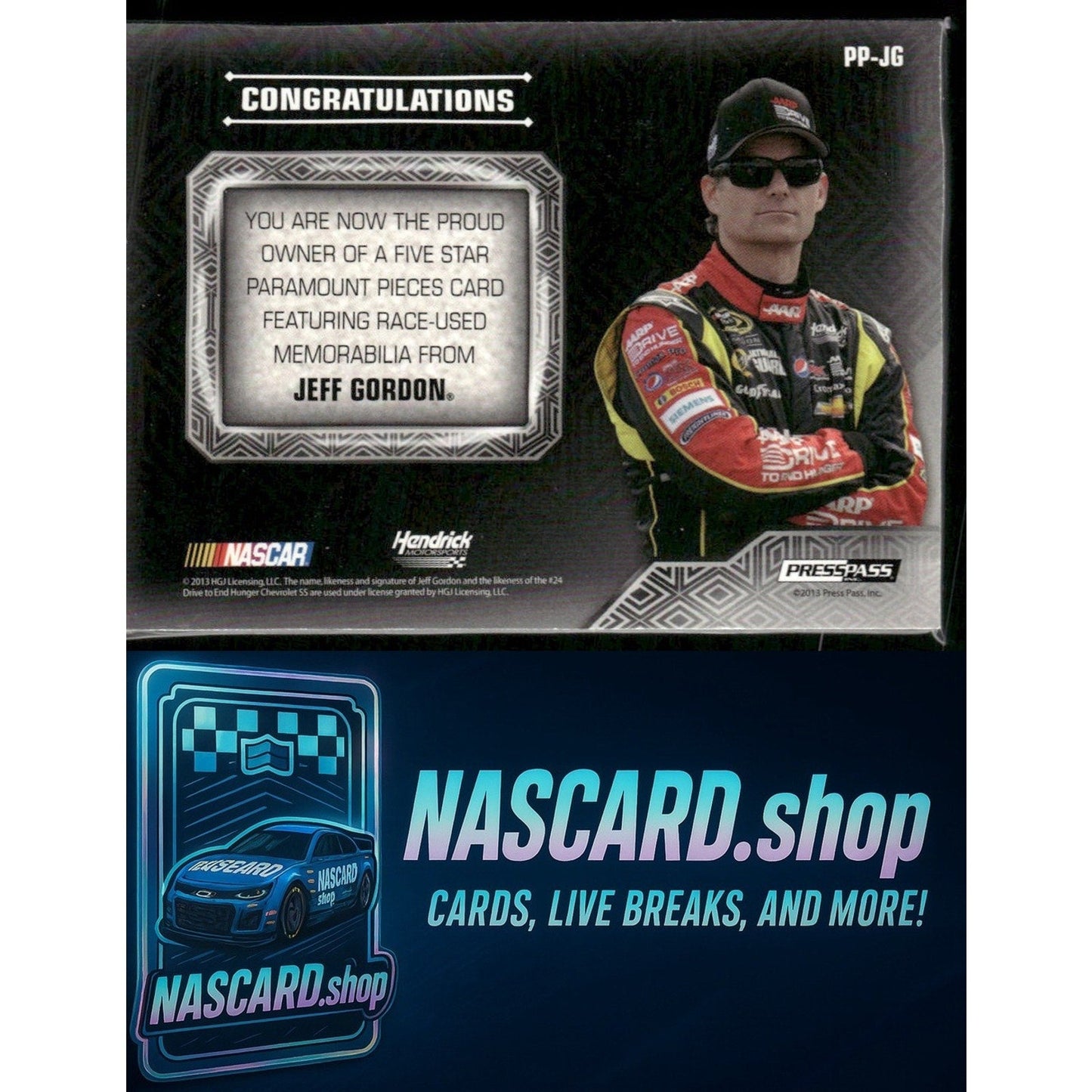2010 Press Pass Five Star #PP-JG Jeff Gordon Paramount Pieces Holofoil #01/10