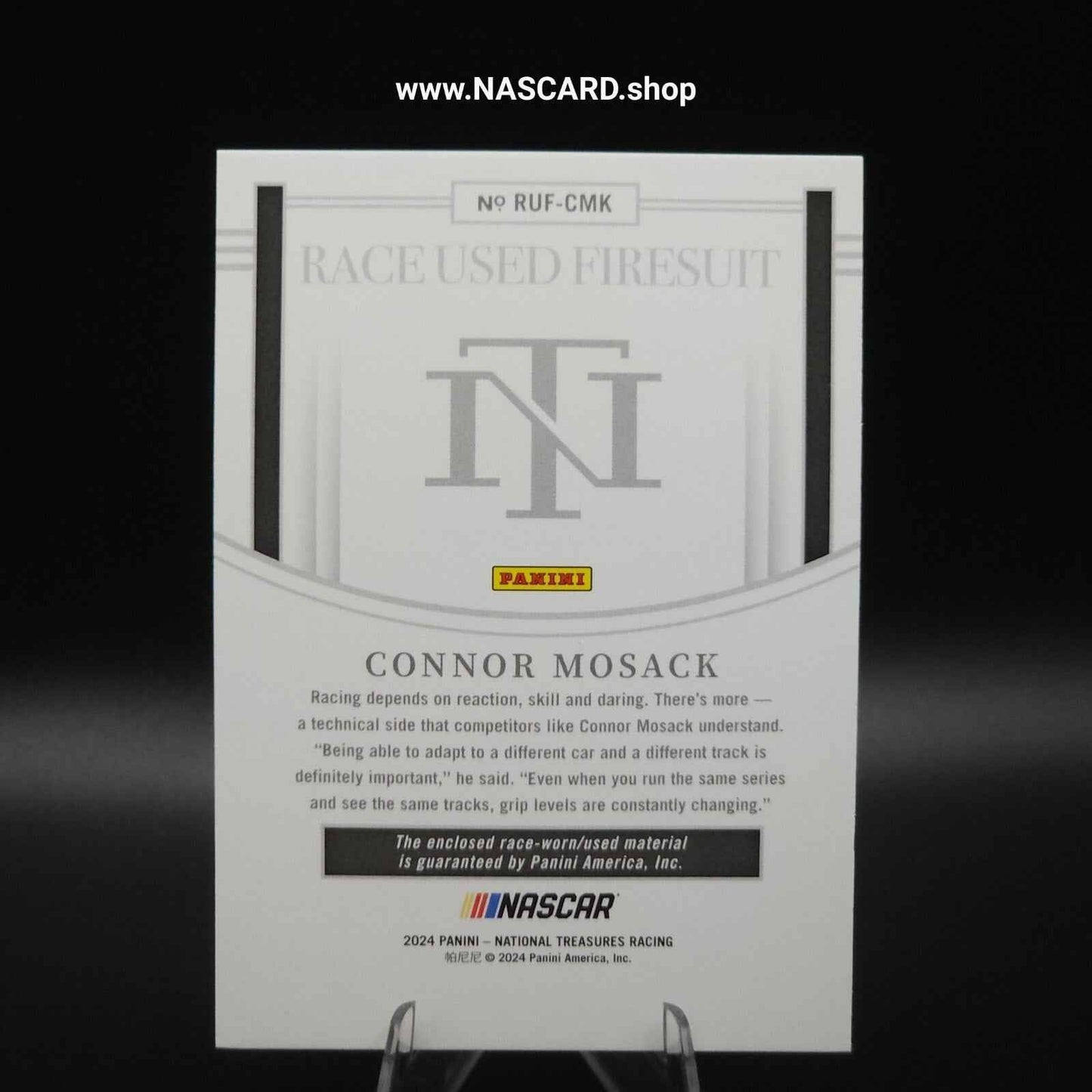 2024 National Treasures Race Used Firesuit Holo Gold Connor Mosack /10