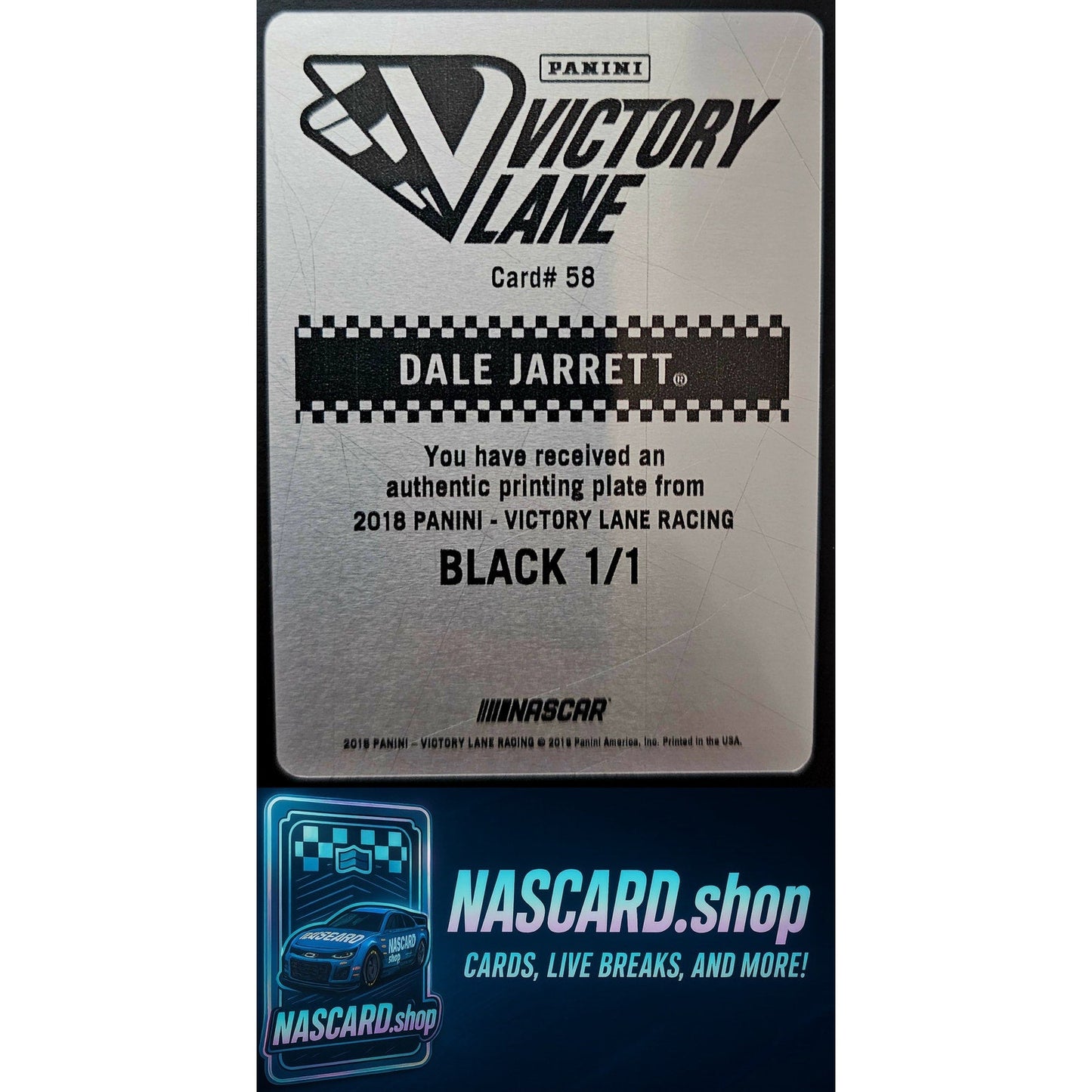 2018 Panini Victory Lane #58 Dale Jarrett Printing Plates Black #1/1