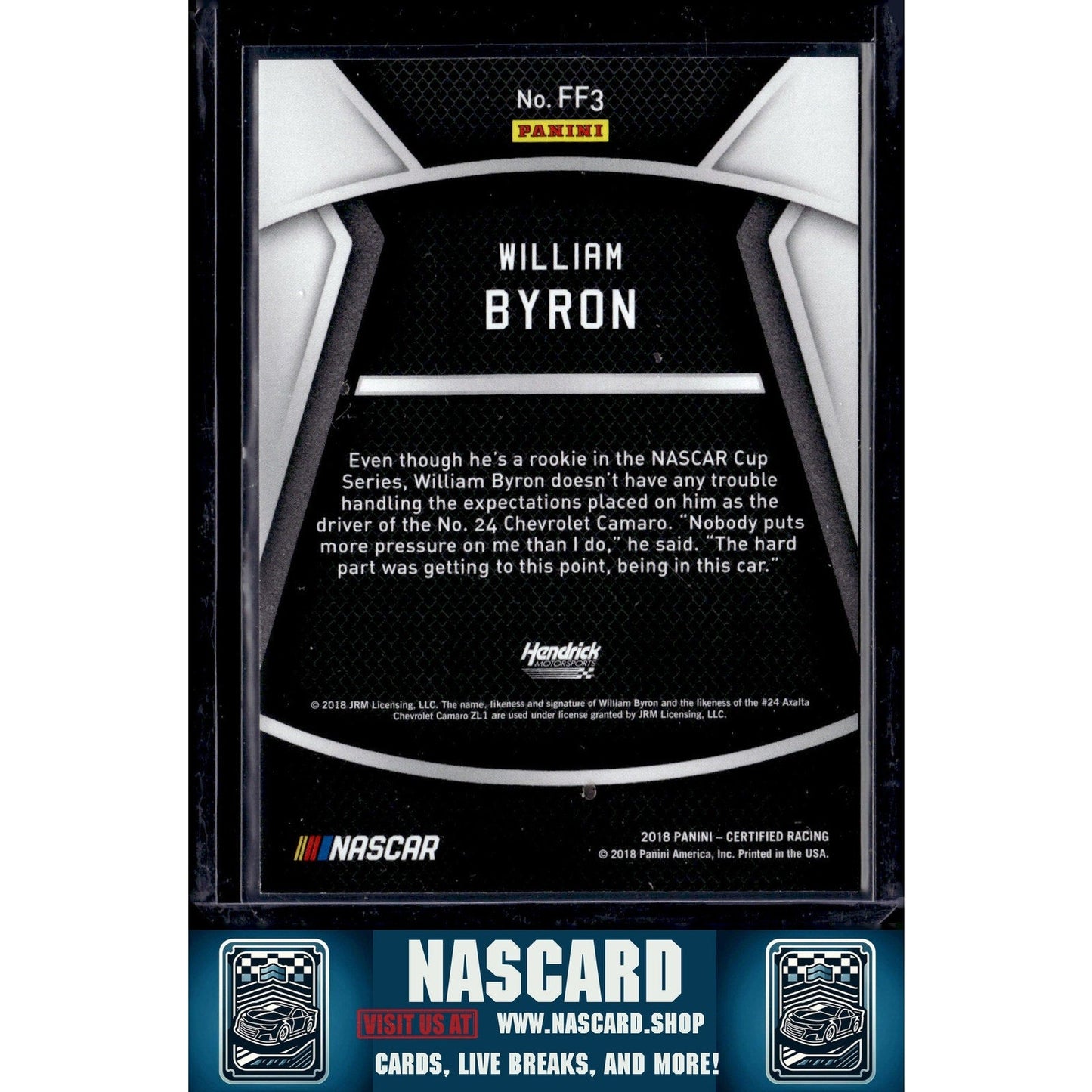 2018 Panini Certified #FF3 William Byron Fresh Faces #/199