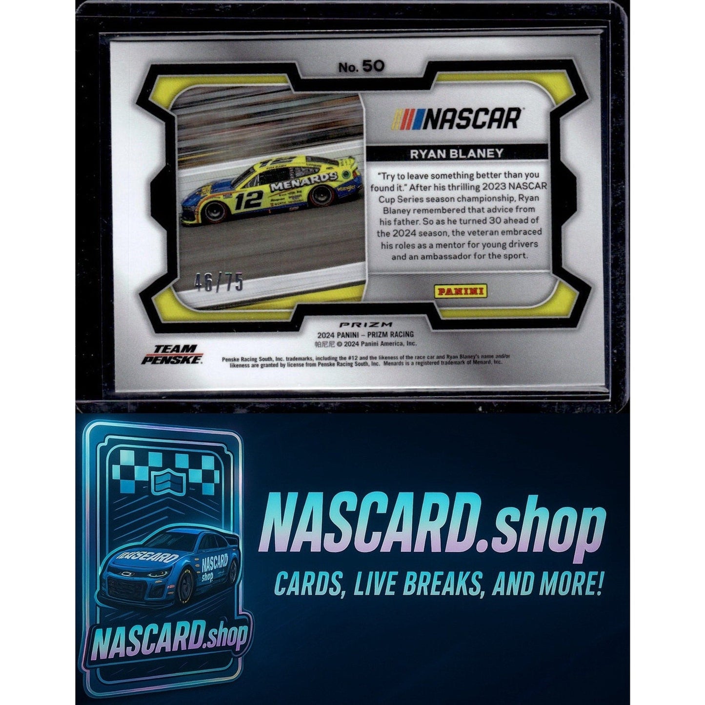 2024 Panini Prizm #50 Ryan Blaney Checkered Flag #/75