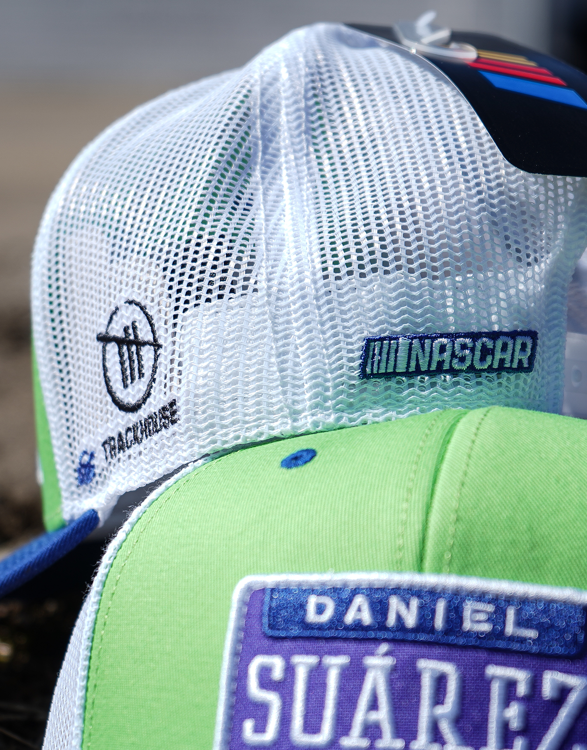 Daniel Suárez #99 Green Blue Patch Hat. White Mesh. Snapback.