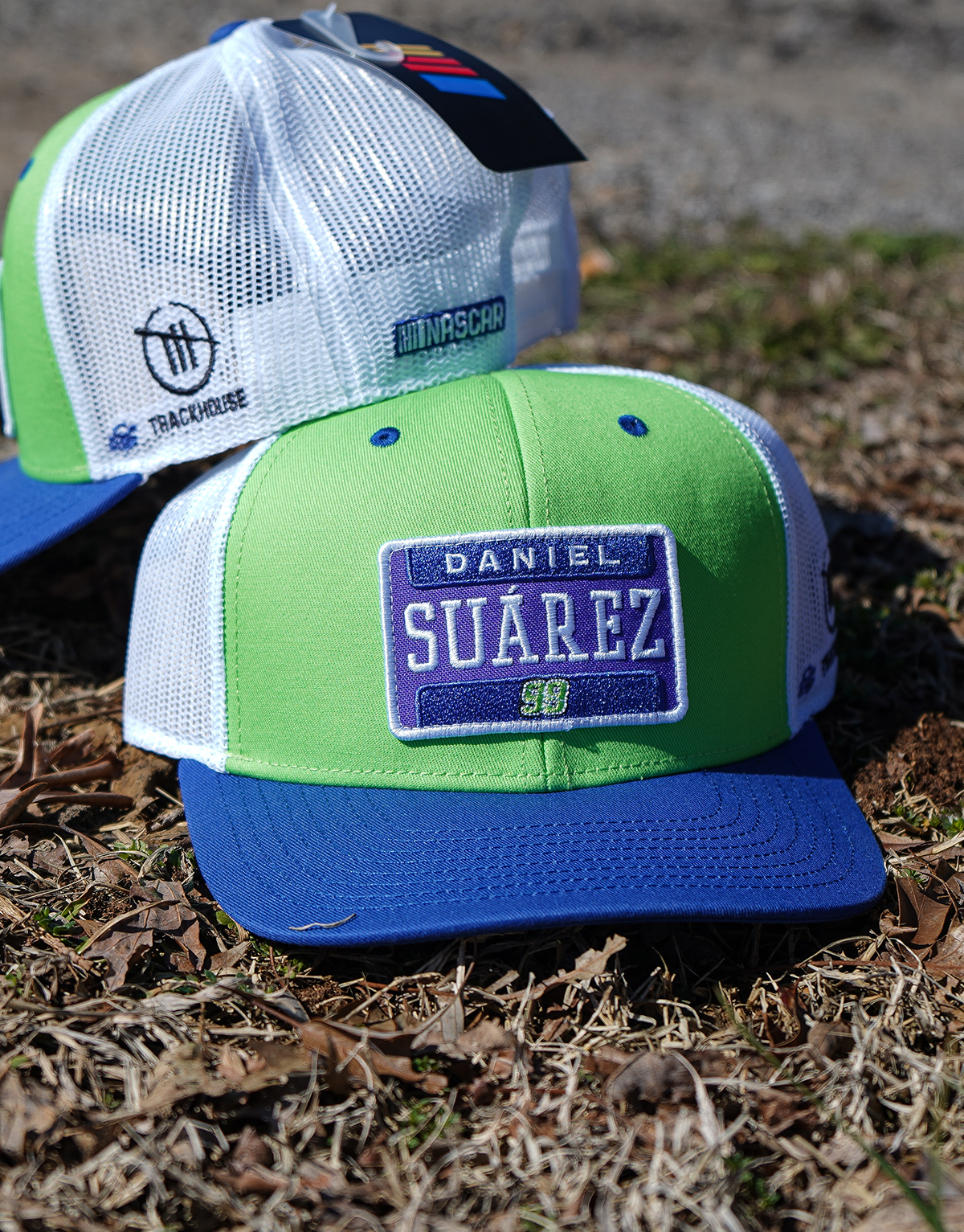 Daniel Suárez #99 Green Blue Patch Hat. White Mesh. Snapback.