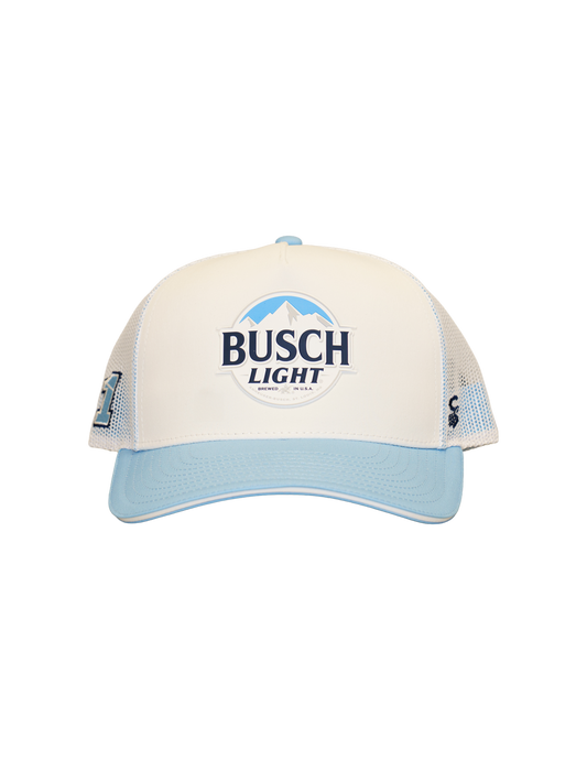 Ross Chastain #1 Busch Light White/Blue Mesh Snapback Hat