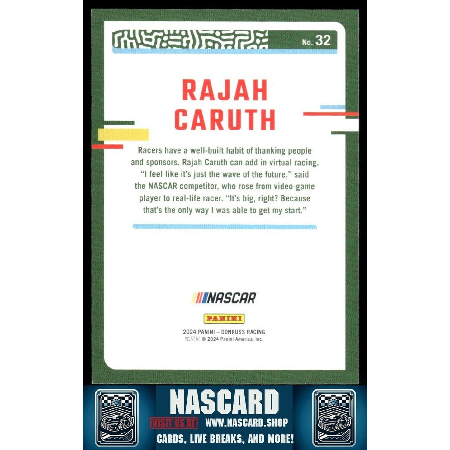 2024 Panini Donruss NASCAR - Rajah Caruth #32 Pink /25
