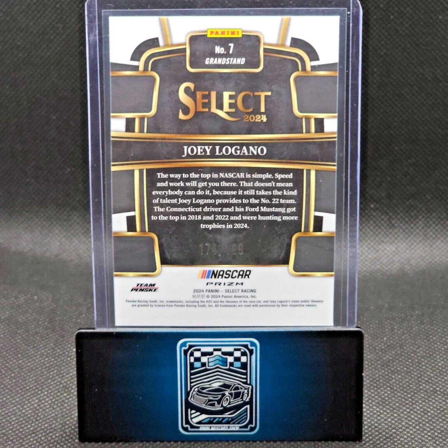 2024 Panini Select Racing Grandstand Light Blue Prizm #7 Joey Logano 174/199