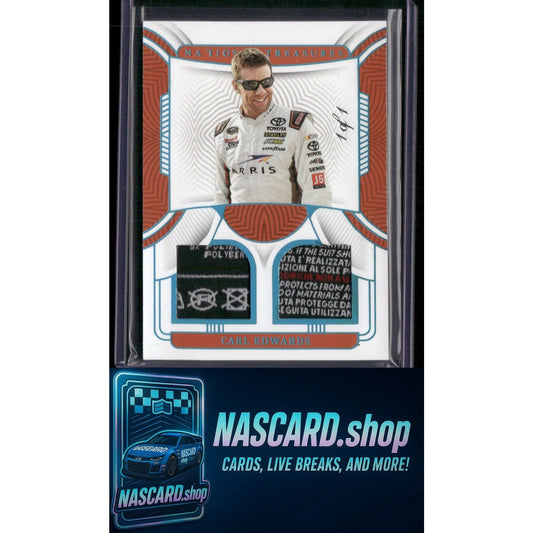 2023 National Treasures Carl Edwards Dual Race Used Firesuits Laundry Tags #1/1