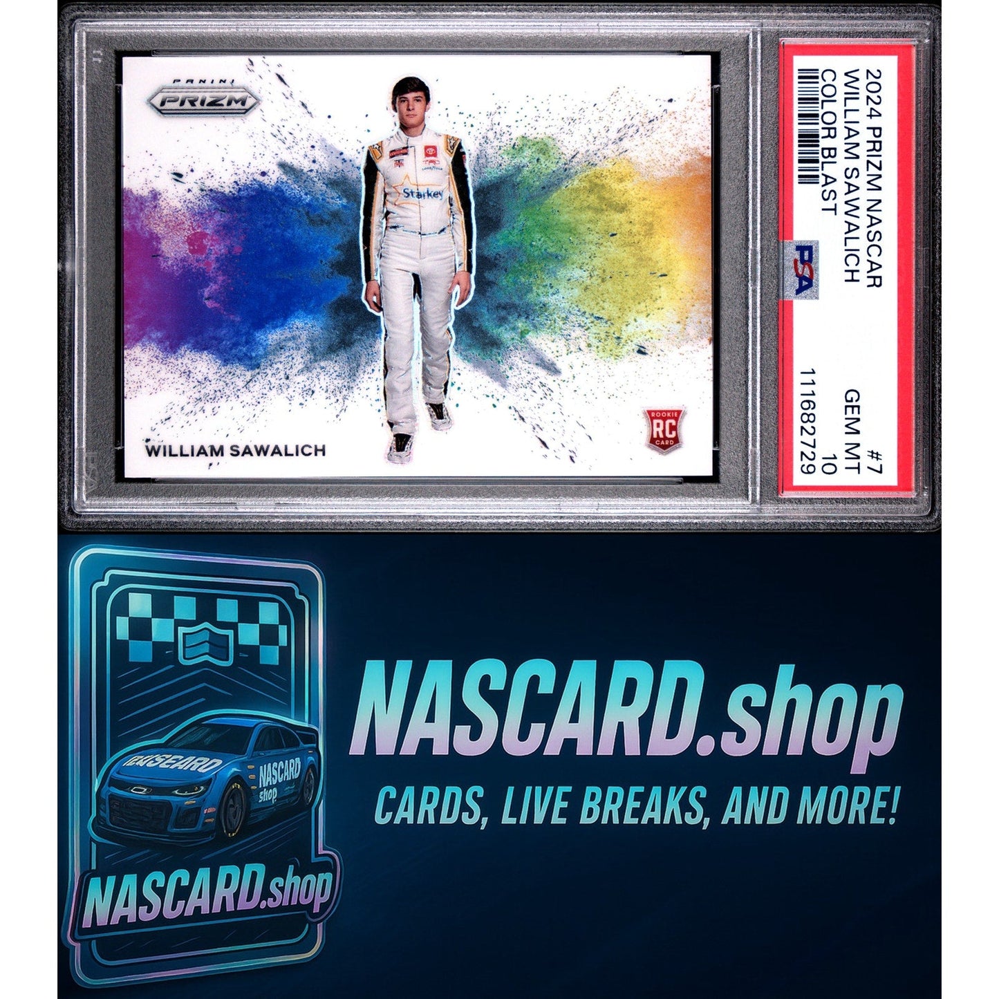 2024 Panini Prizm NASCAR Color Blast #7 William Sawalich RC PSA 10
