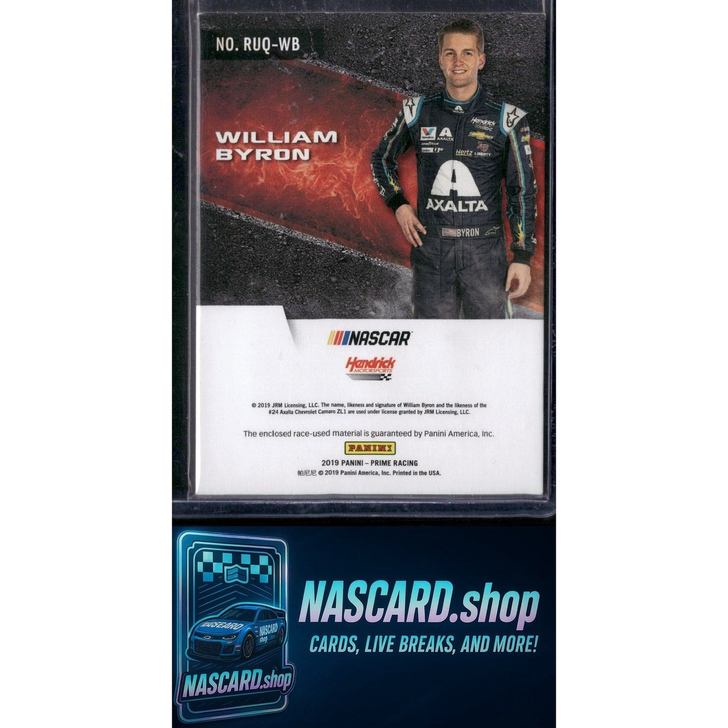 2019 Panini Prime William Byron Race Used Quads Sheet Metal Platinum Blue 1/1