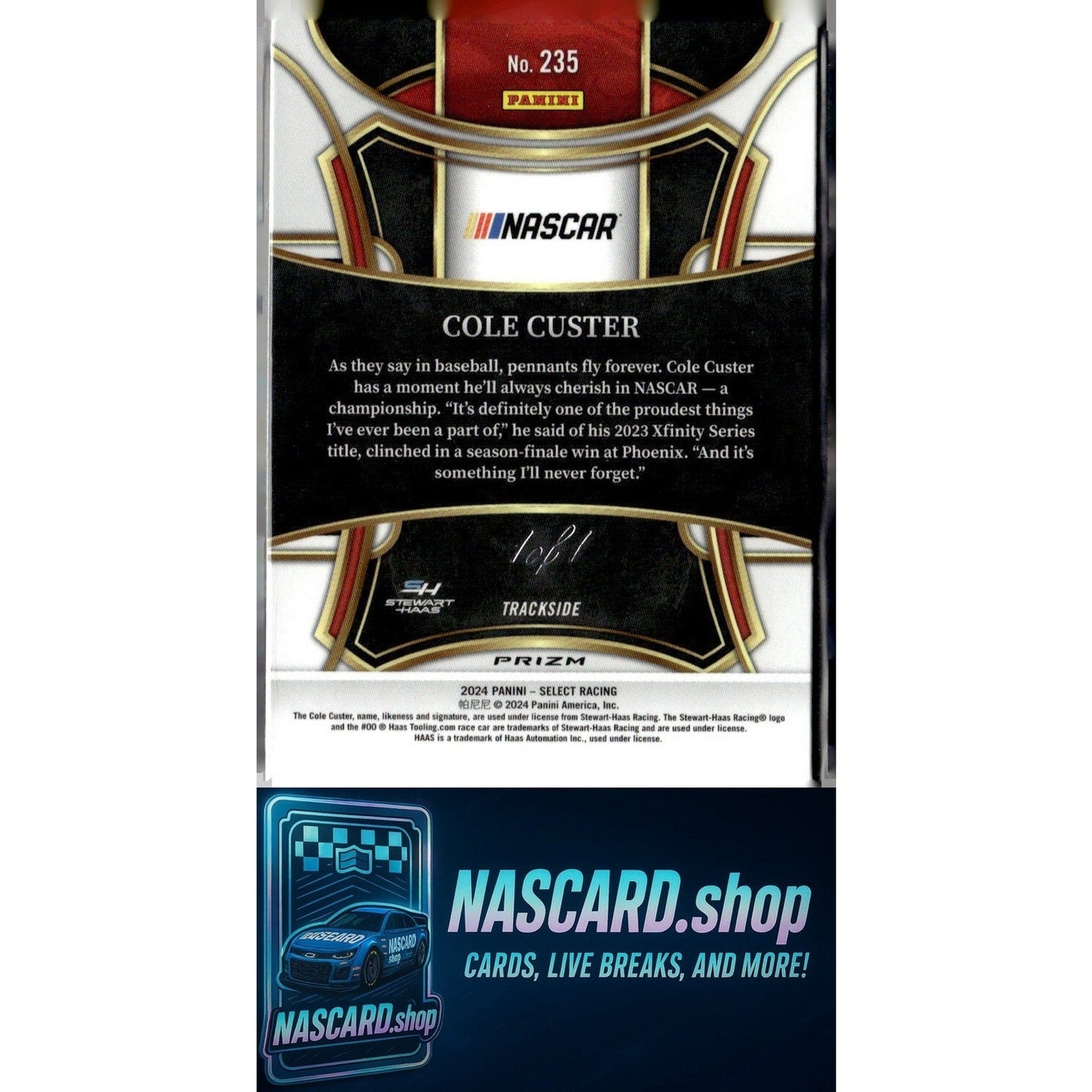 2024 Panini Select Trackside #235 Cole Custer Black Finite Prizms #1/1