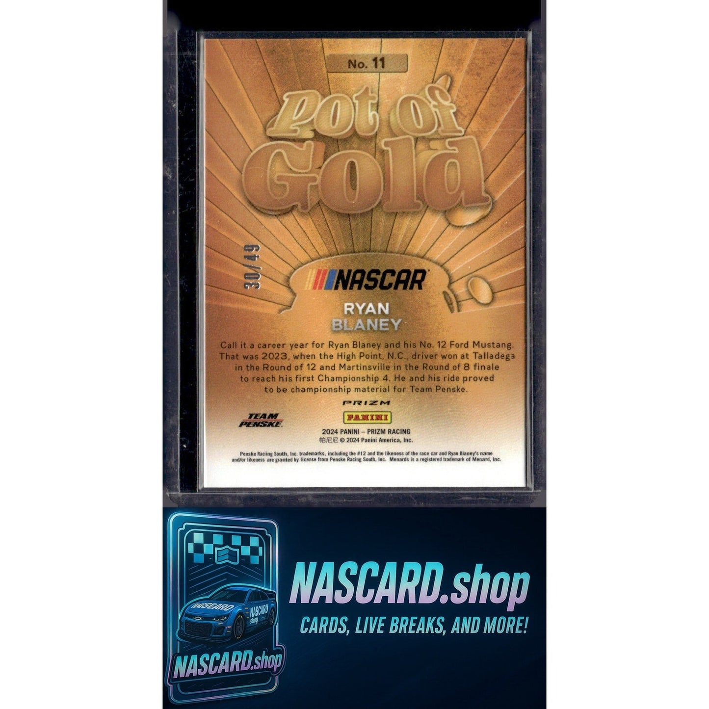 2024 Panini Prizm #11 Ryan Blaney Pot Of Gold Blue