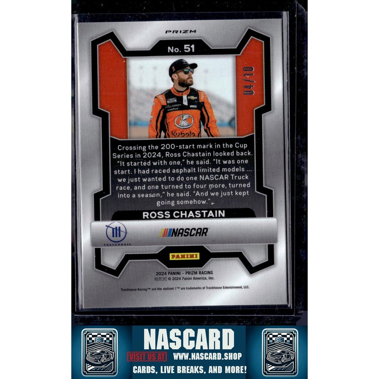 2024 Panini Prizm #51 Ross Chastain Blue Shimmer #/10