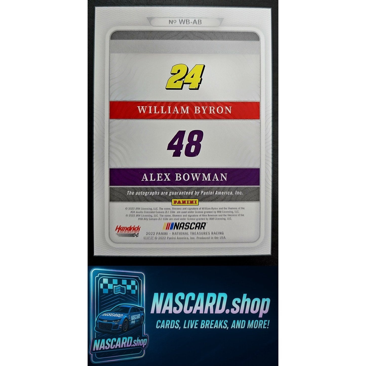 2022 National Treasures William Byron Alex Bowman Dual Auto Platinum Blue 1/1