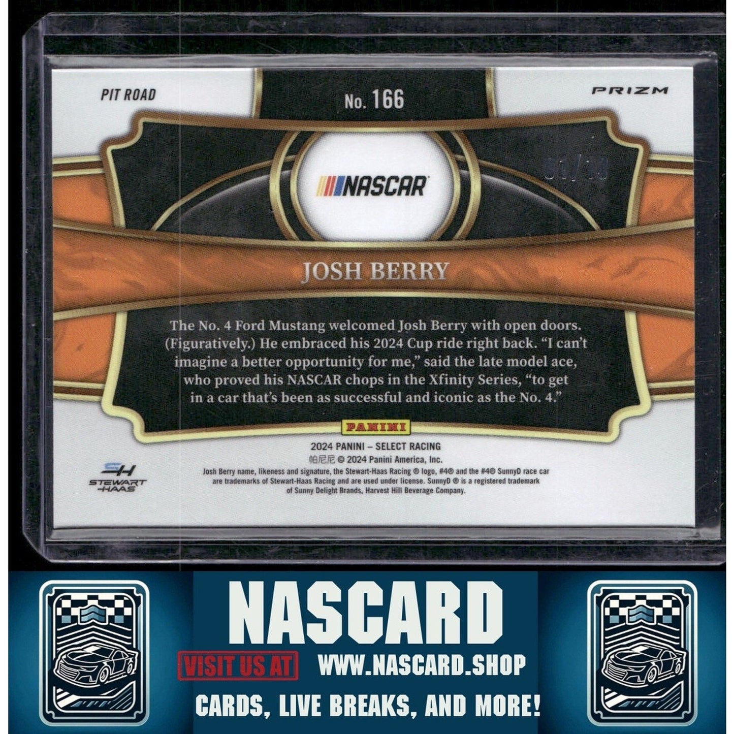 2024 Panini Select Pit Road #166 Josh Berry Gold Prizms #/10