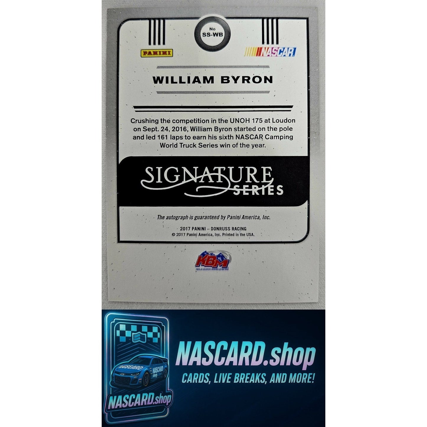 2017 Donruss #SS-WB William Byron Rookie Signature Series Holo Black #1/1