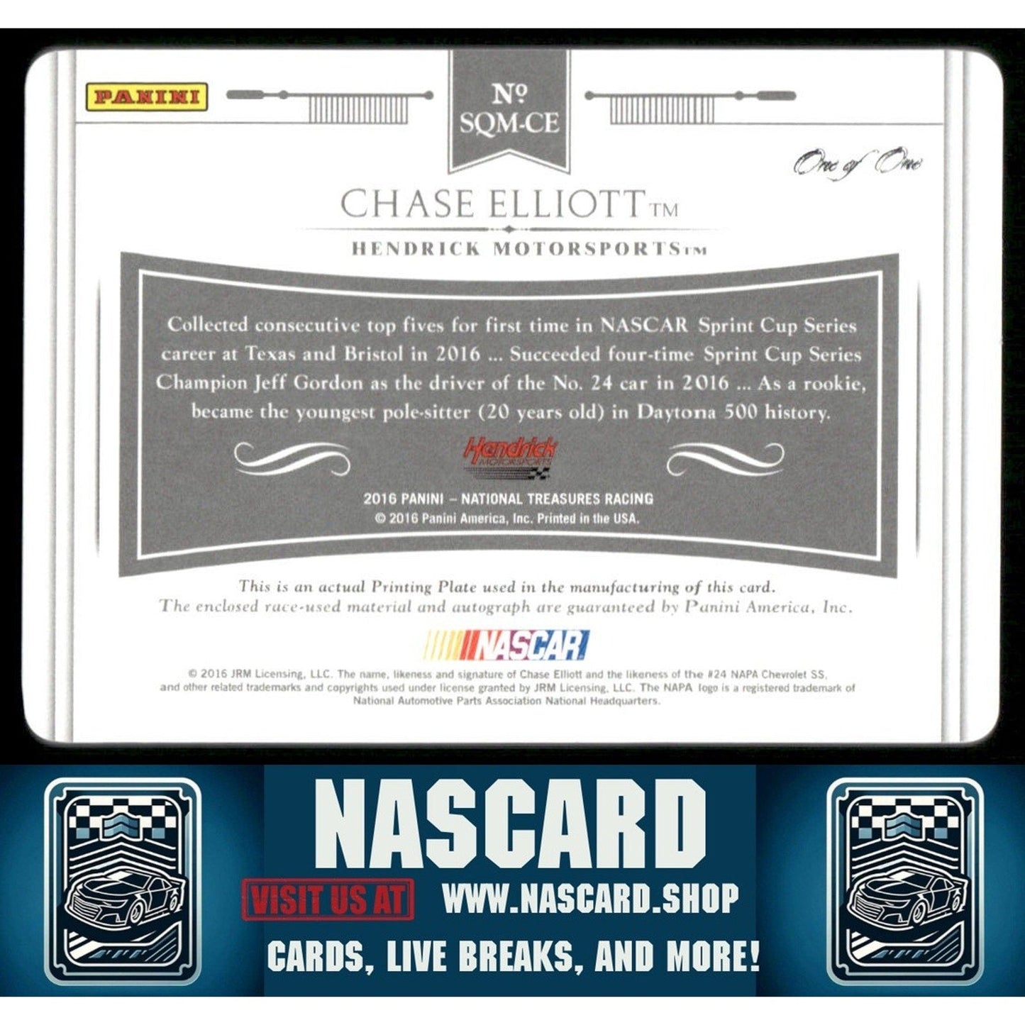 2016 National Treasures Quad Material Auto Printing Plate RC Chase Elliott 1/1