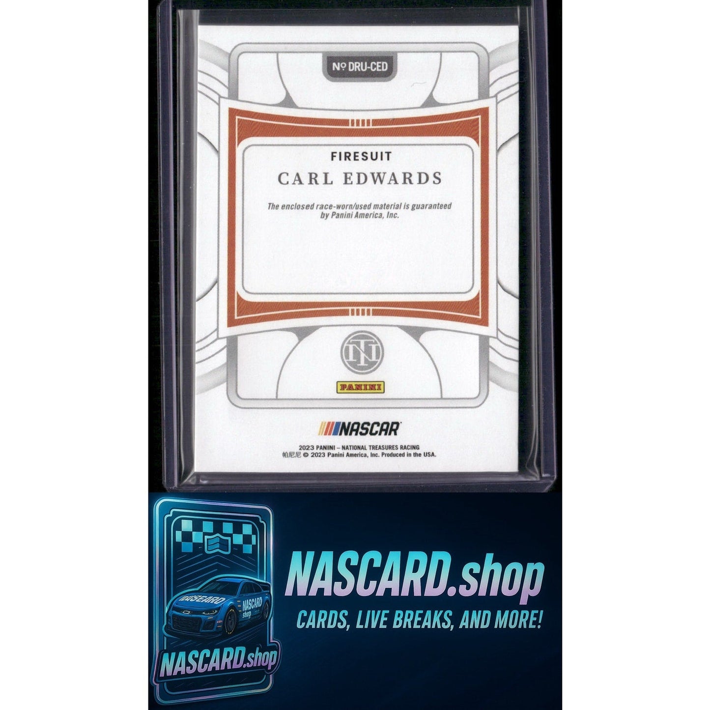 2023 National Treasures Carl Edwards Dual Race Used Firesuits Laundry Tags #1/1