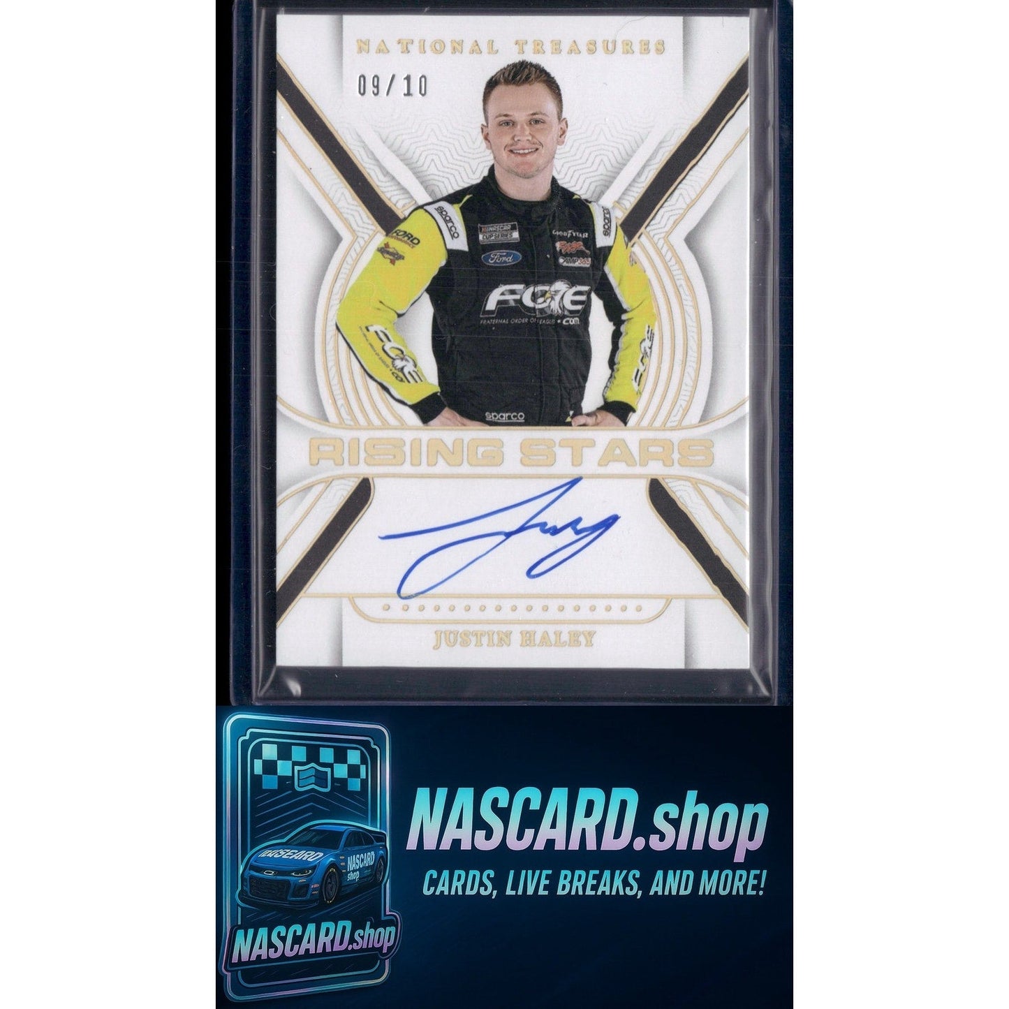 2024 Panini National Treasures #RS-JHY Justin Haley Rising Stars Holo Gold #/10